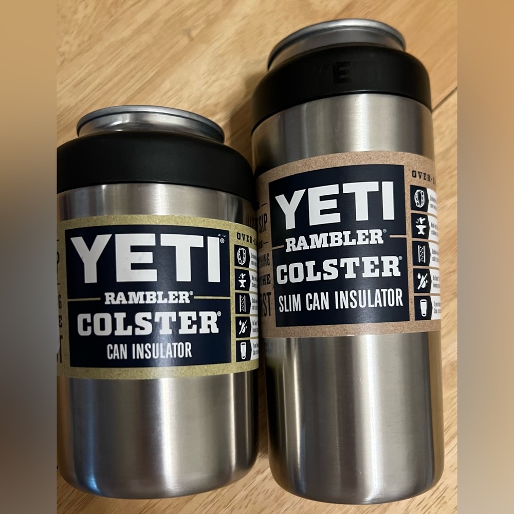 Yeti rambler colster slim can insulator and 12 Oz can set